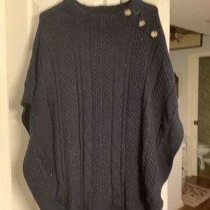 Talbots Navy Button Poncho Cardigan Sweater